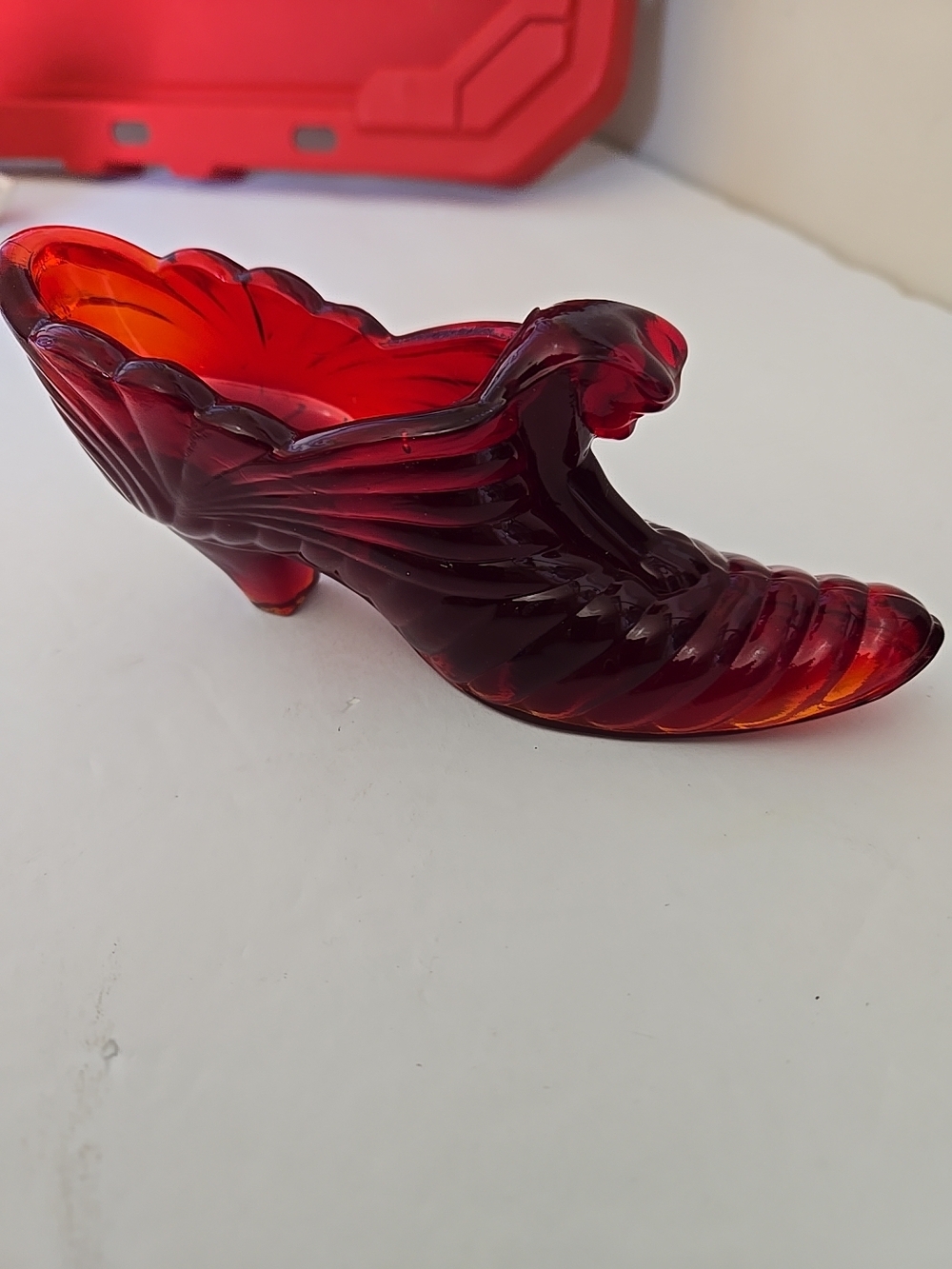 Fenton With Cat Amberian Red Decorative Glass Shoe - Women Shoe Signed